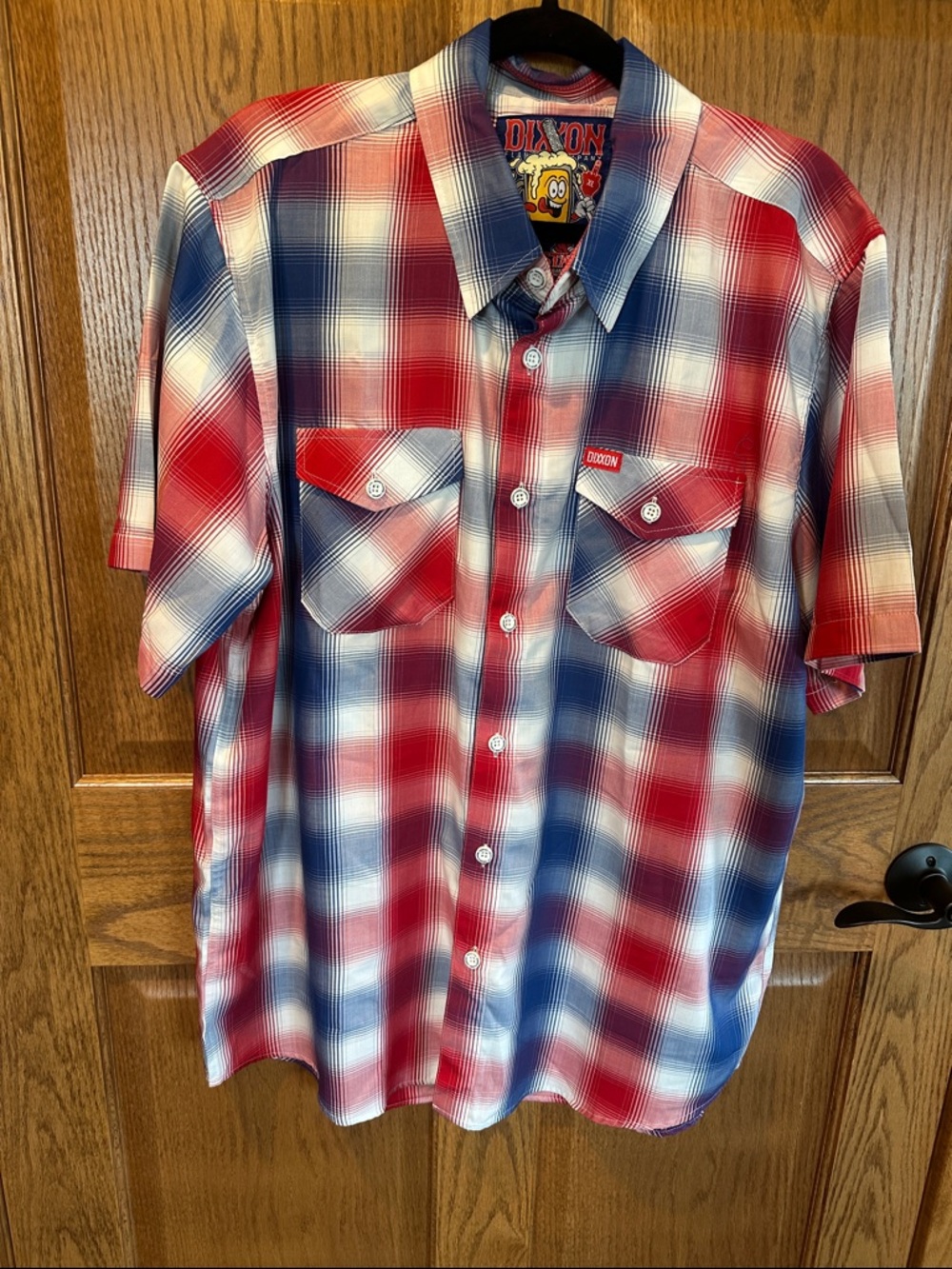 DIXXON All Star Red White and Blue Plaid Short-Sleeve Button-Down Shirt